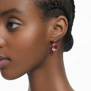 Millenia drop earrings Octagon cut, Pink, Rose gold-tone plated