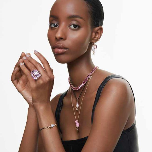 Millenia drop earrings Octagon cut, Pink, Rose gold-tone plated - Image 6