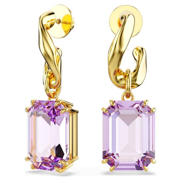 Millenia drop earrings Octagon cut, Purple, Gold-tone plated - Image 3
