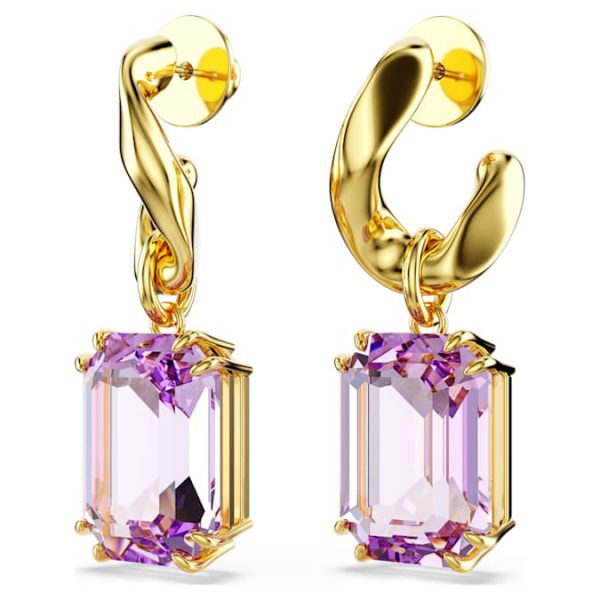 Millenia drop earrings Octagon cut, Purple, Gold-tone plated - Image 4