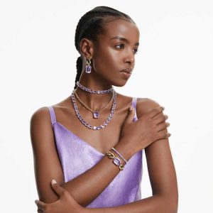 Millenia drop earrings Octagon cut, Purple, Gold-tone plated