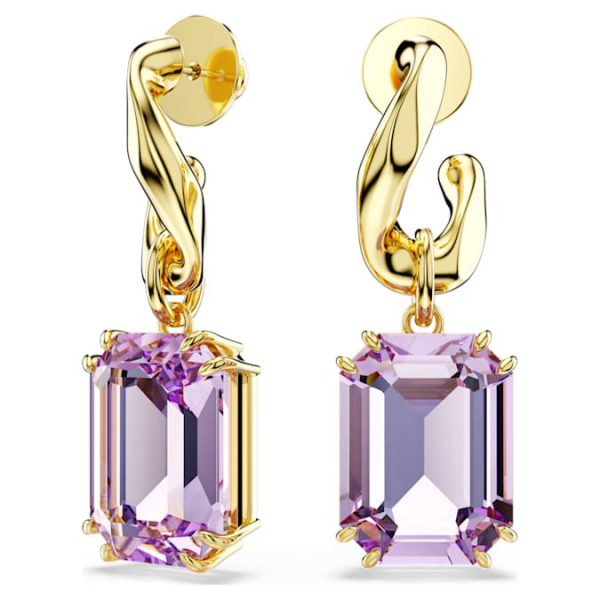 Millenia drop earrings Octagon cut, Purple, Gold-tone plated - Image 6