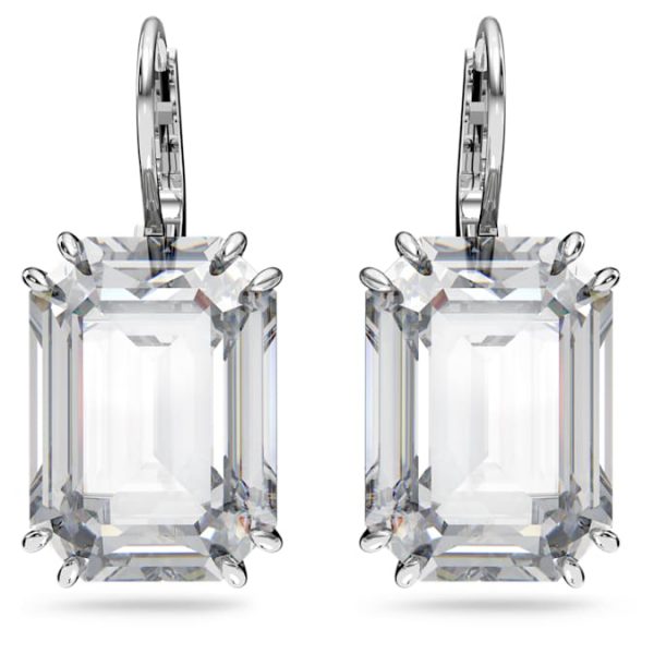 Millenia drop earrings Octagon cut, White, Rhodium plated - Image 2