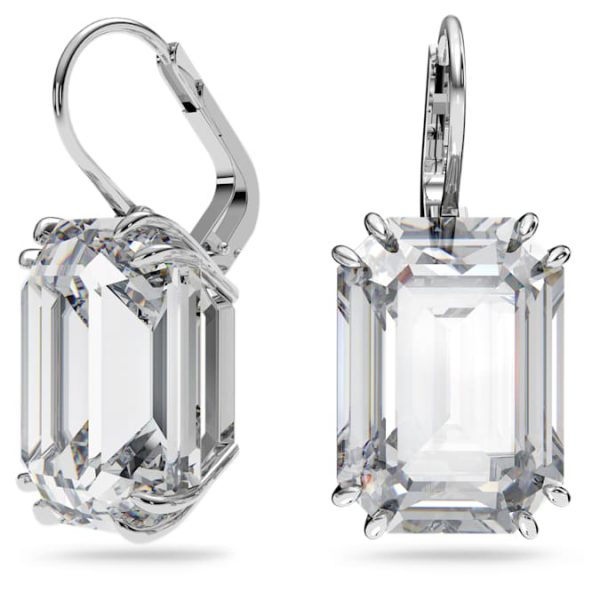 Millenia drop earrings Octagon cut, White, Rhodium plated - Image 3