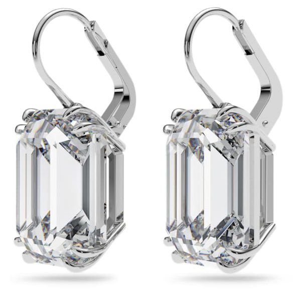 Millenia drop earrings Octagon cut, White, Rhodium plated - Image 4