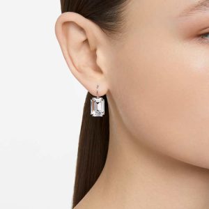 Millenia drop earrings Octagon cut, White, Rhodium plated
