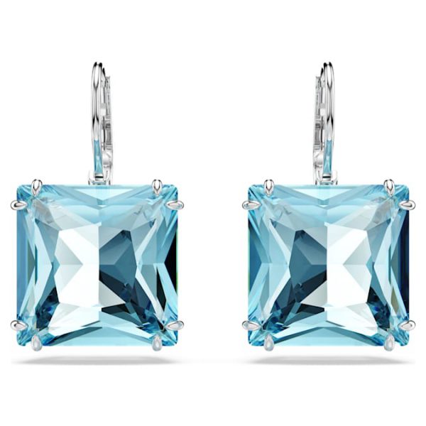 Millenia drop earrings Square cut, Blue, Rhodium plated - Image 2