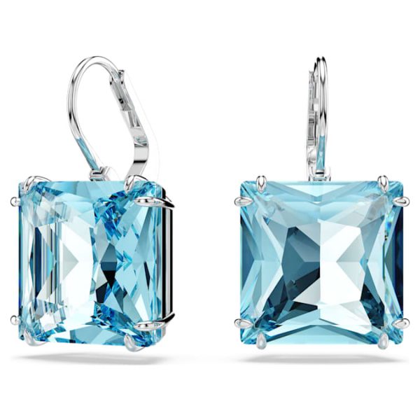 Millenia drop earrings Square cut, Blue, Rhodium plated - Image 3