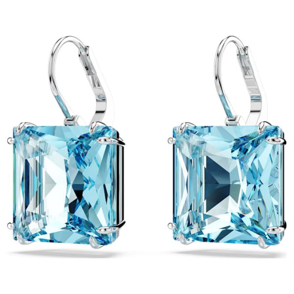 Millenia drop earrings Square cut, Blue, Rhodium plated - Image 4