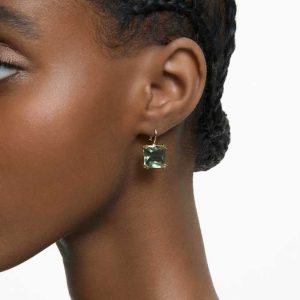 Millenia drop earrings Square cut, Green, Gold-tone plated