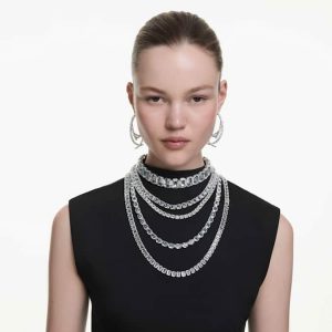 Millenia layered necklace Mixed cuts, White, Rhodium plated