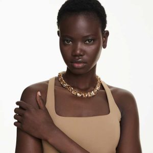 Millenia necklace Octagon cut, Caramel, Gold-tone plated