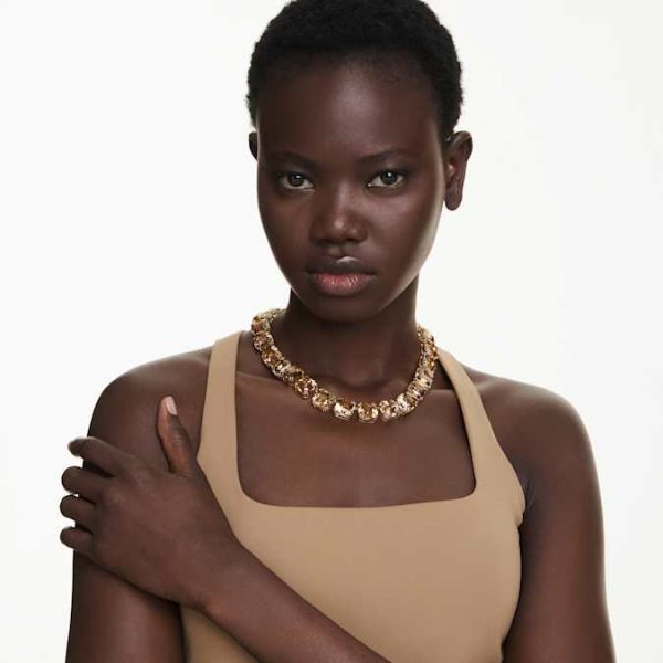 Millenia necklace Octagon cut, Caramel, Gold-tone plated