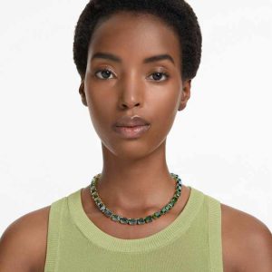 Millenia necklace Octagon cut, Color gradient, Green, Gold-tone plated