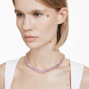 Millenia necklace Octagon cut, Purple, Gold-tone plated