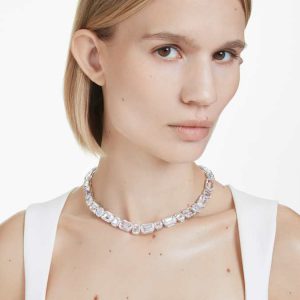 Millenia necklace Octagon cut, White, Rhodium plated