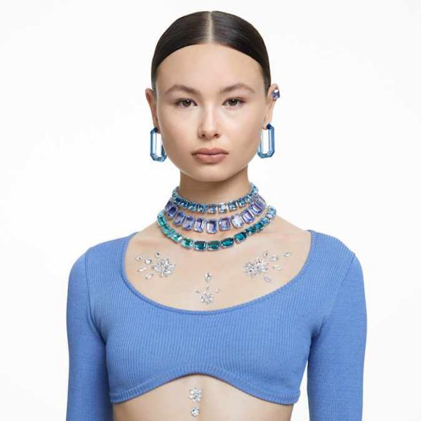Millenia necklace Oversized crystals, Octagon cut, Blue, Rhodium plated - Image 7