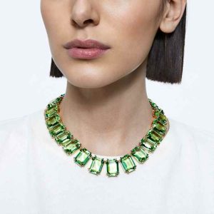 Millenia necklace Oversized crystals, Octagon cut, Green, Gold-tone plated