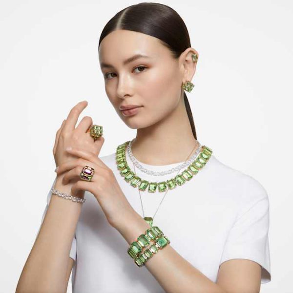 Millenia necklace Oversized crystals, Octagon cut, Green, Gold-tone plated - Image 7