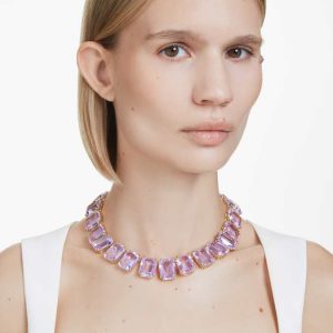 Millenia necklace Oversized crystals, Octagon cut, Purple, Gold-tone plated