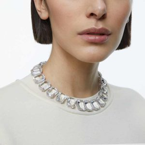 Millenia necklace Oversized crystals, Octagon cut, White, Rhodium plated