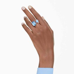 Millenia open ring Octagon cut, Blue, Rhodium plated