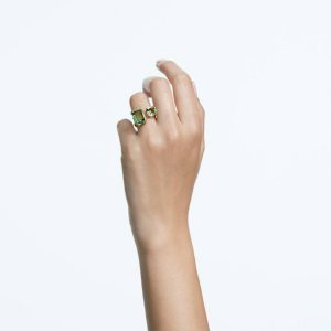 Millenia open ring Octagon cut, Green, Gold-tone plated