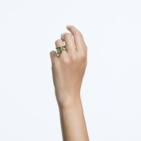 Millenia open ring Octagon cut, Green, Gold-tone plated