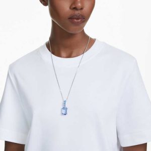 Millenia pendant Octagon cut, Blue, Rhodium plated