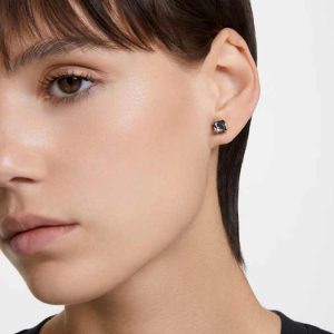Millenia stud earrings Square cut, Black, Ruthenium plated