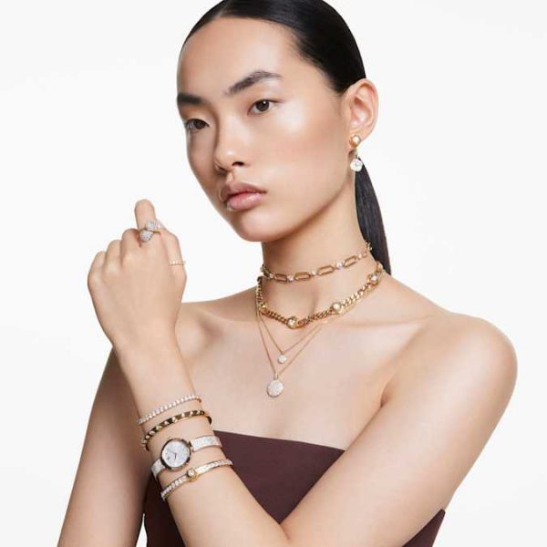 Numina bangle Round cut, White, Gold-tone plated - Image 6