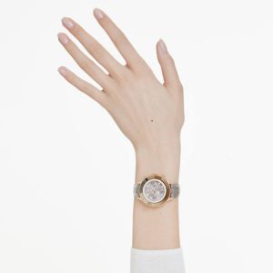 Octea chrono watch Swiss Made, Leather strap, Gray, Rose gold-tone finish