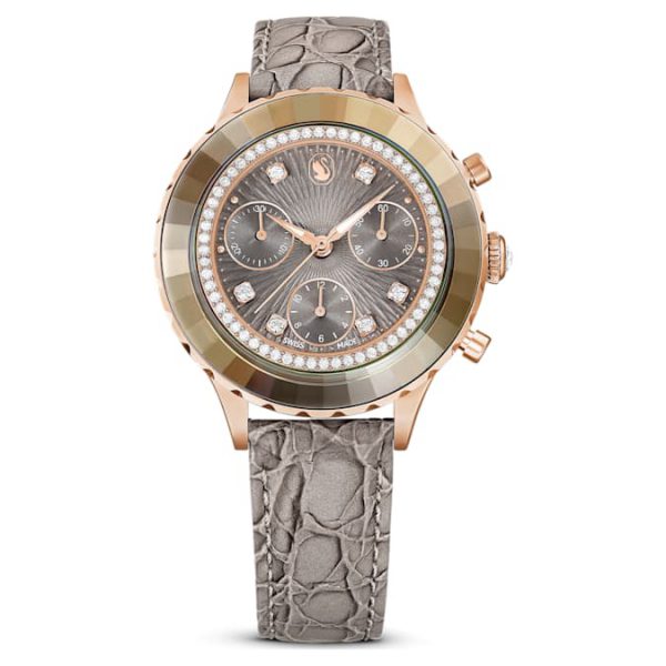 Octea chrono watch Swiss Made, Leather strap, Gray, Rose gold-tone finish - Image 2