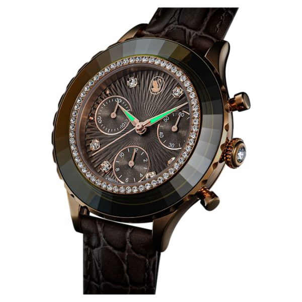 Octea chrono watch Swiss Made, Leather strap, Gray, Rose gold-tone finish - Image 3