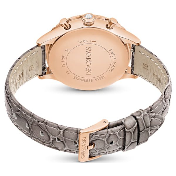 Octea chrono watch Swiss Made, Leather strap, Gray, Rose gold-tone finish - Image 4