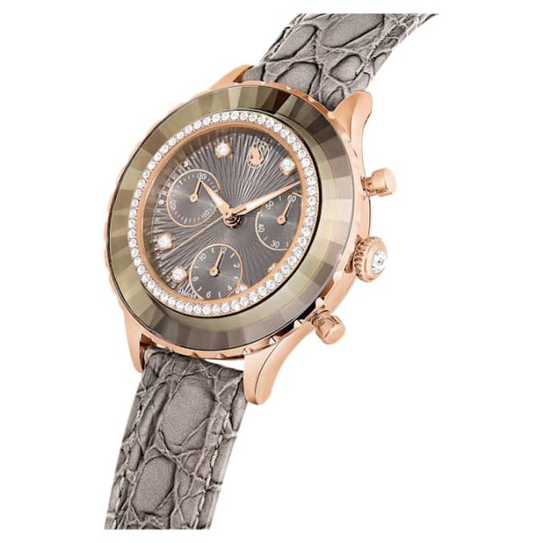 Octea chrono watch Swiss Made, Leather strap, Gray, Rose gold-tone finish - Image 5