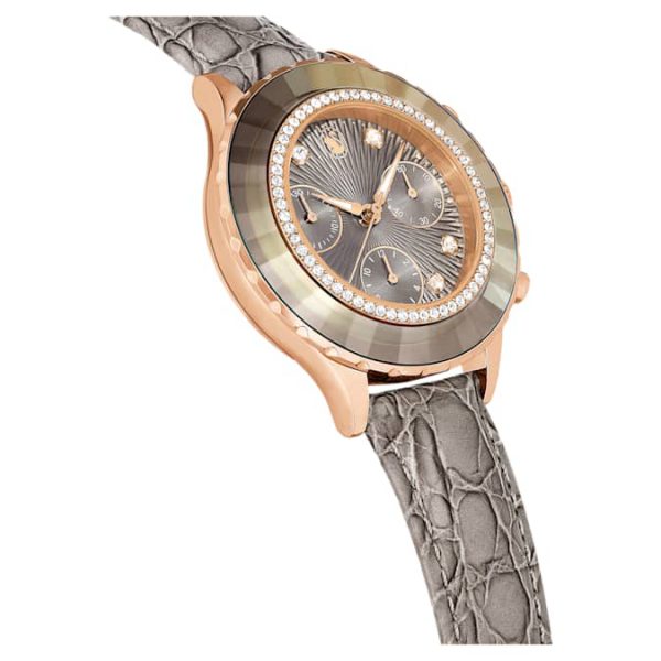 Octea chrono watch Swiss Made, Leather strap, Gray, Rose gold-tone finish - Image 6