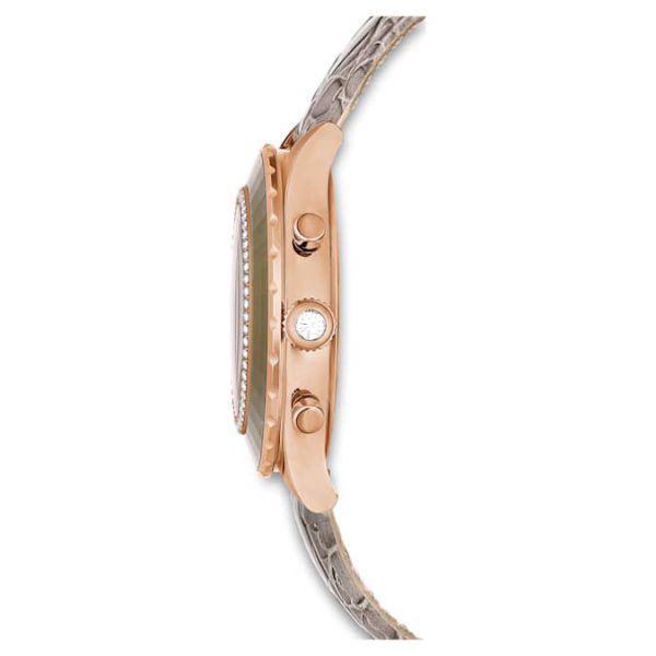 Octea chrono watch Swiss Made, Leather strap, Gray, Rose gold-tone finish - Image 7
