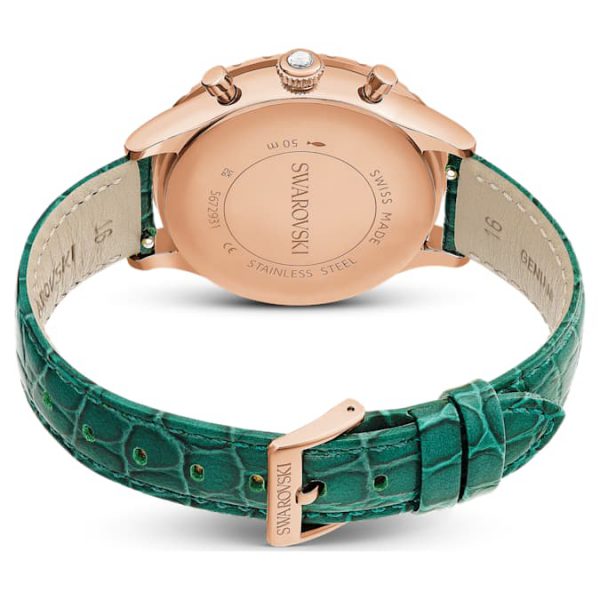 Octea chrono watch Swiss Made, Leather strap, Green, Rose gold-tone finish - Image 4