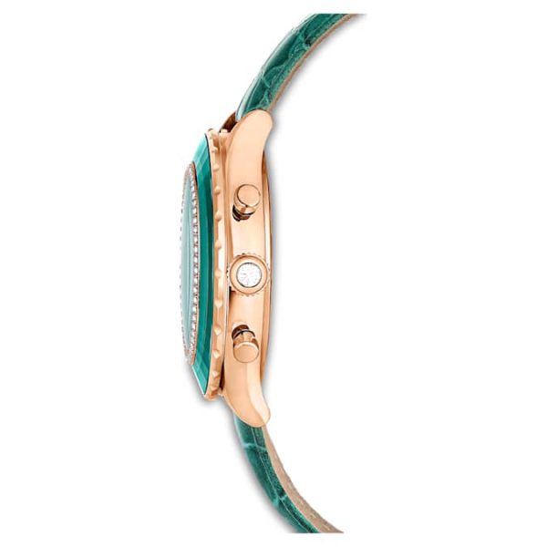 Octea chrono watch Swiss Made, Leather strap, Green, Rose gold-tone finish - Image 7