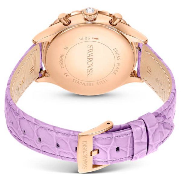 Octea chrono watch Swiss Made, Leather strap, Purple, Rose gold-tone finish - Image 3