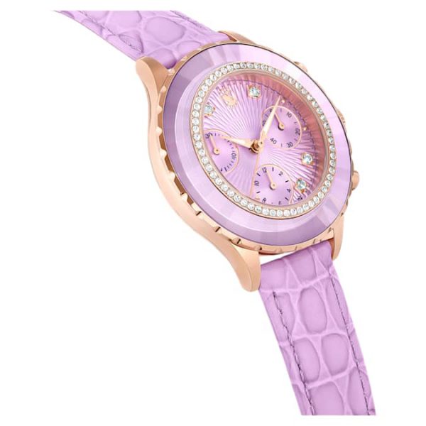 Octea chrono watch Swiss Made, Leather strap, Purple, Rose gold-tone finish - Image 5