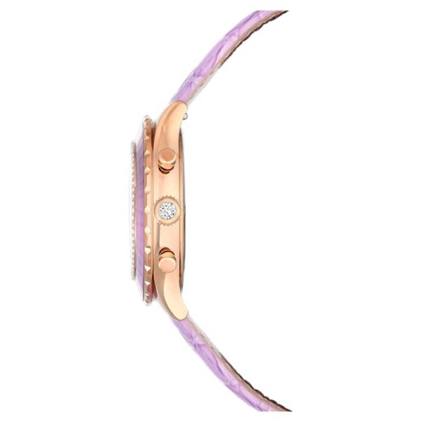Octea chrono watch Swiss Made, Leather strap, Purple, Rose gold-tone finish - Image 6