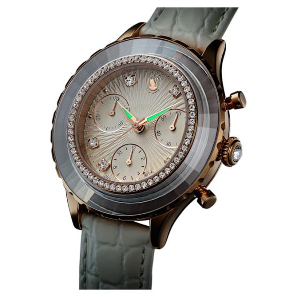 Octea chrono watch Swiss Made, Leather strap, White, Rose gold-tone finish - Image 3