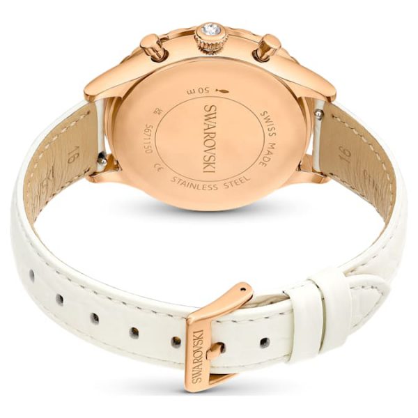 Octea chrono watch Swiss Made, Leather strap, White, Rose gold-tone finish - Image 4