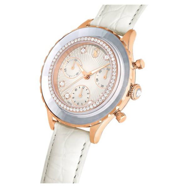 Octea chrono watch Swiss Made, Leather strap, White, Rose gold-tone finish - Image 5