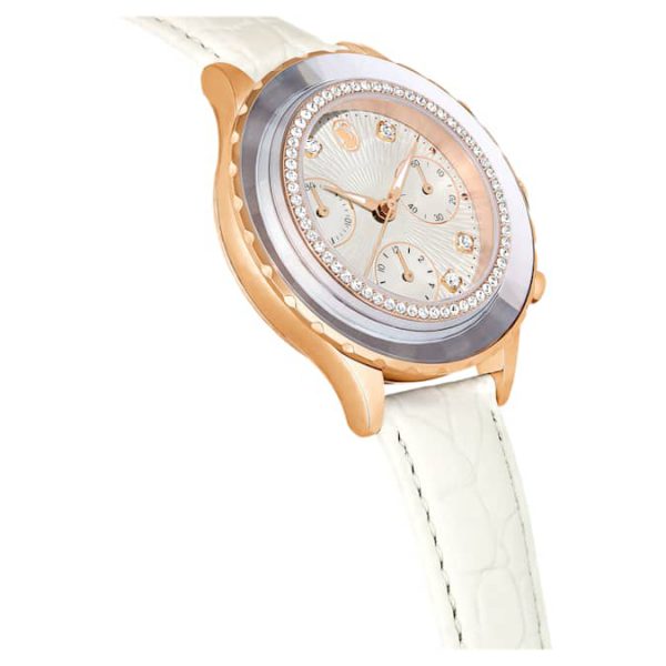 Octea chrono watch Swiss Made, Leather strap, White, Rose gold-tone finish - Image 6