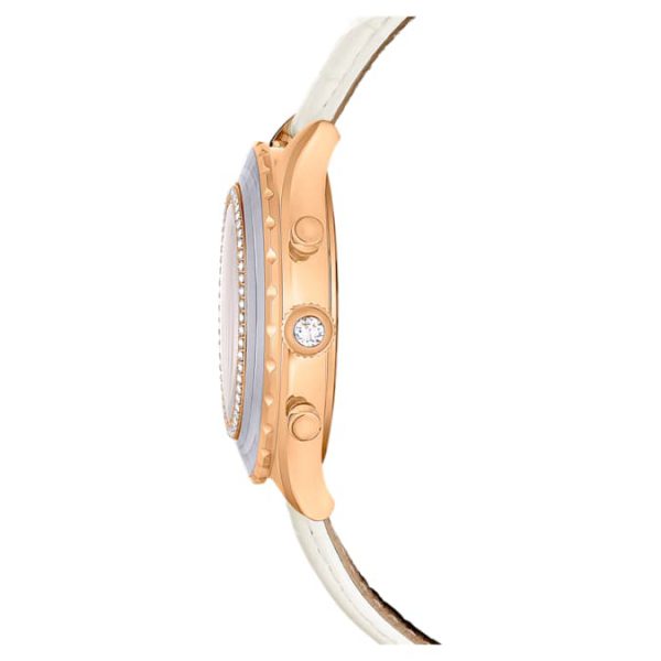 Octea chrono watch Swiss Made, Leather strap, White, Rose gold-tone finish - Image 7
