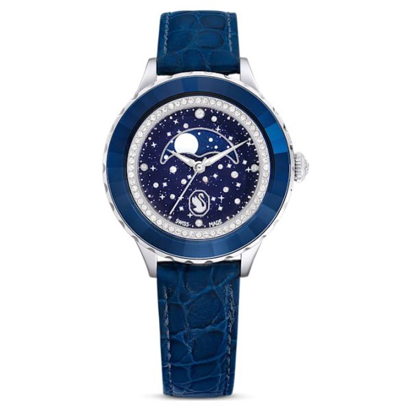 Octea moon watch Swiss Made, Moon, Leather strap, Blue, Stainless steel - Image 2