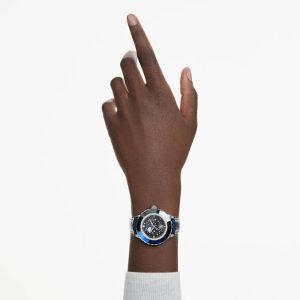 Octea moon watch Swiss Made, Moon, Leather strap, Blue, Stainless steel
